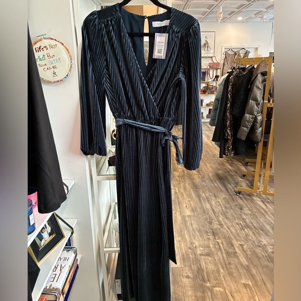 Ali & Jay crushed midnight blue velvet jumpsuit size S